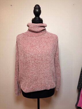 Pink Rose Chenille Turtleneck Sweater Fall Cozy Soft Blush Style Sz M